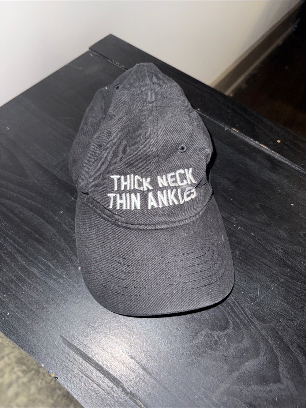Heather McMahan Thick Neck Thin Ankles Black Embroidered Baseball Cap